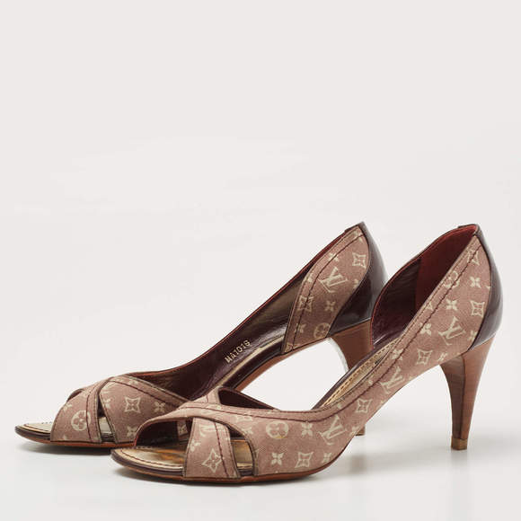 Louis Vuitton Brown/Burgundy Canvas and Patent Leather D'orsay Open Toe Pumps - Picture 3 of 9